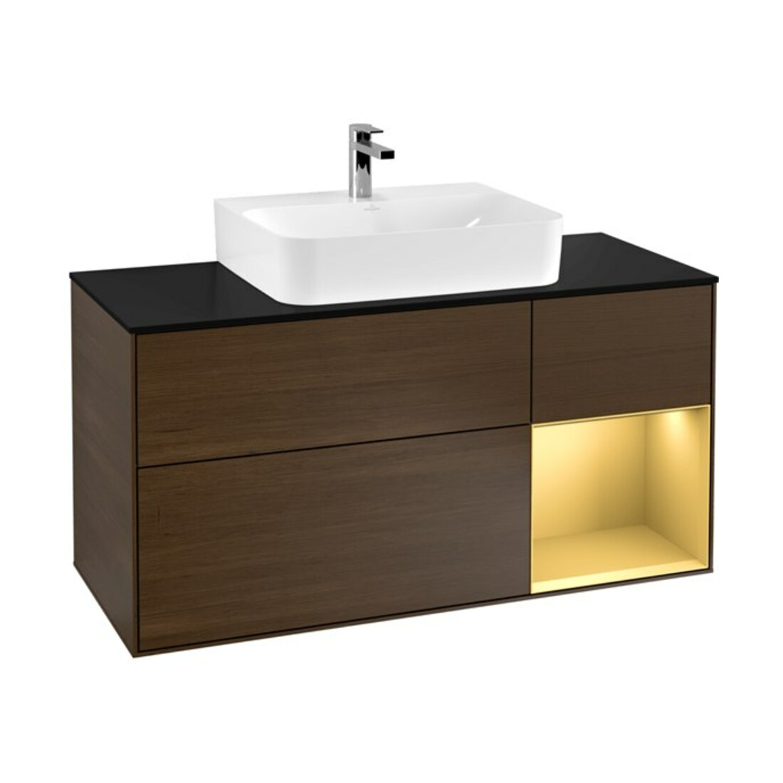 V&B Waschtischunterschrank Finion 120cm, Pl bla m, Reg re gol m, wal ven