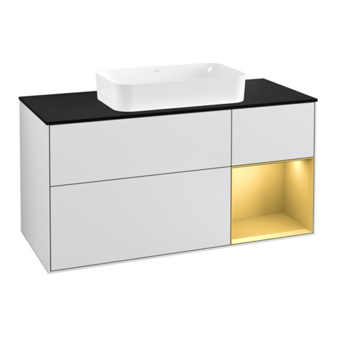 V&B Waschtischunterschrank Finion 120cm, Pl bla m, Reg re gol m, wh. m Lac