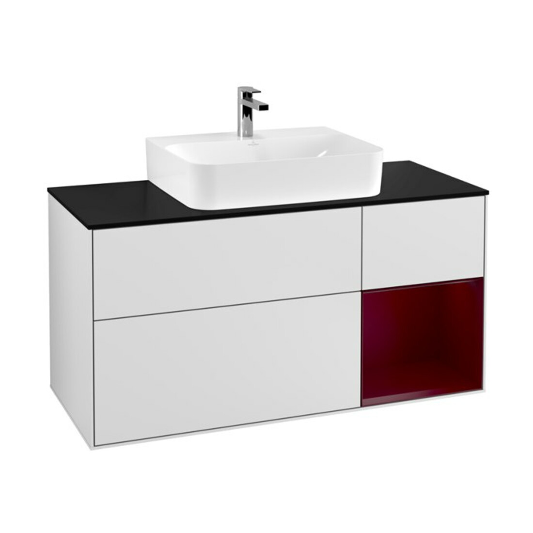 V&B Waschtischunterschrank Finion 120cm, Pl bla m, Reg re Peo, wh. m Lac