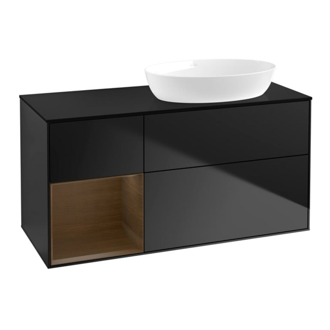 V&B Waschtischunterschrank Finion 120cm, Pl bla m, Reg wal ven, bla m Lac