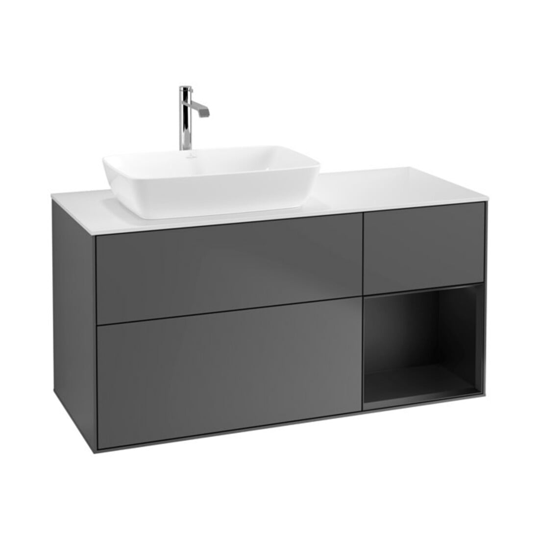 V&B Waschtischunterschrank Finion 120cm, Pl w m, Reg bla m Lac, Anthrac. m