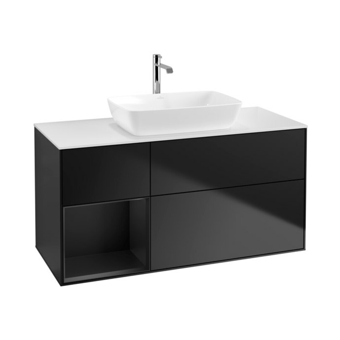 V&B Waschtischunterschrank Finion 120cm, Pl w m, Reg bla m Lac, bla m Lac