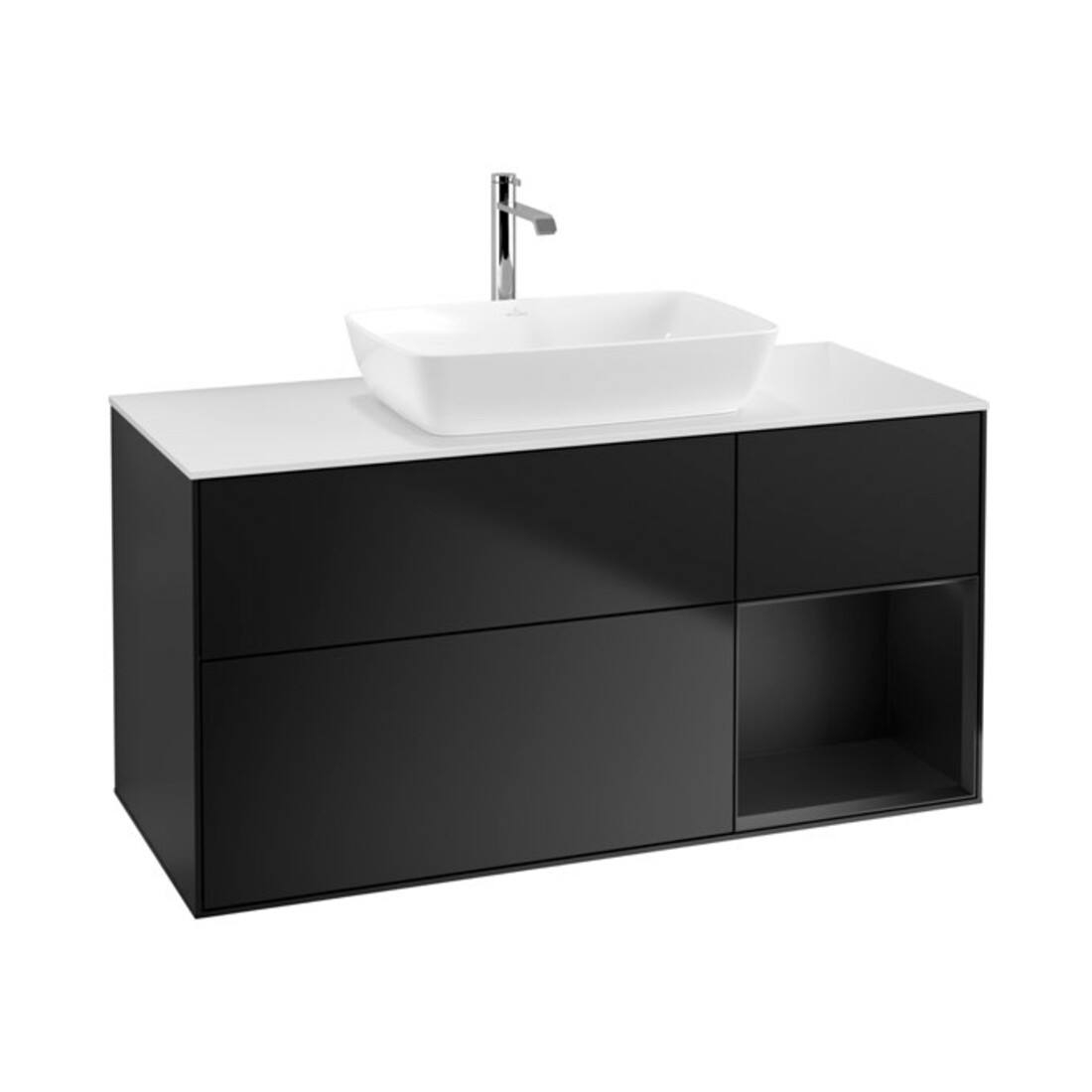V&B Waschtischunterschrank Finion 120cm, Pl w m, Reg bla m Lac, bla m Lac