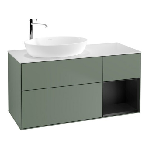 V&B Waschtischunterschrank Finion 120cm, Pl w m, Reg bla m Lac, Oli. m Lac