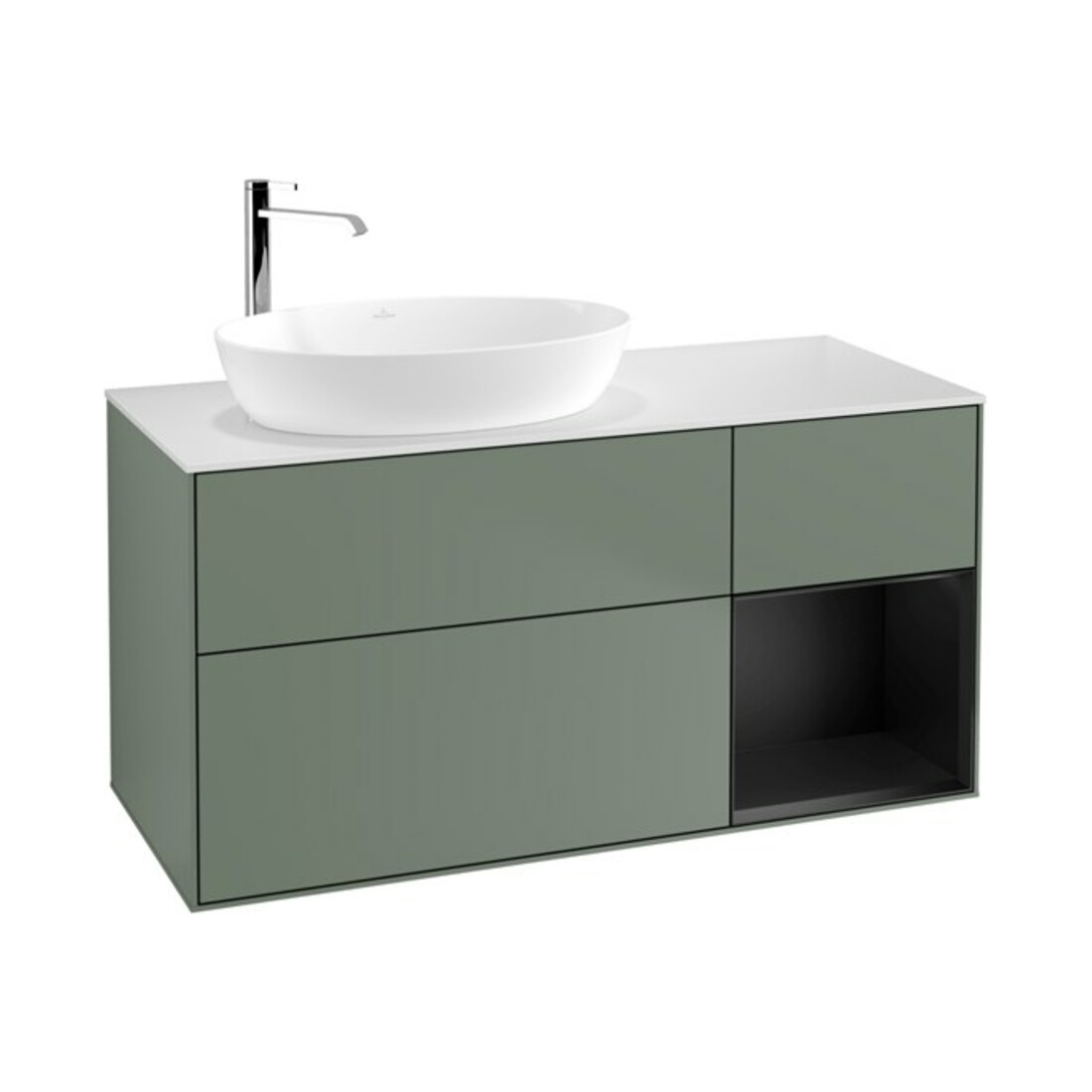 V&B Waschtischunterschrank Finion 120cm, Pl w m, Reg bla m Lac, Oli. m Lac