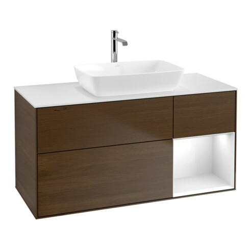 V&B Waschtischunterschrank Finion 120cm, Pl w m, Reg glo wh. Lac, wal ven