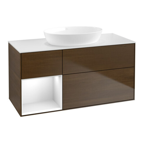 V&B Waschtischunterschrank Finion 120cm, Pl w m, Reg glo wh. Lac, wal ven