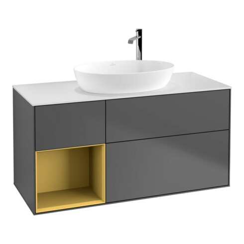 V&B Waschtischunterschrank Finion 120cm, Pl w m, Reg gol m Lac, Anthrac. m