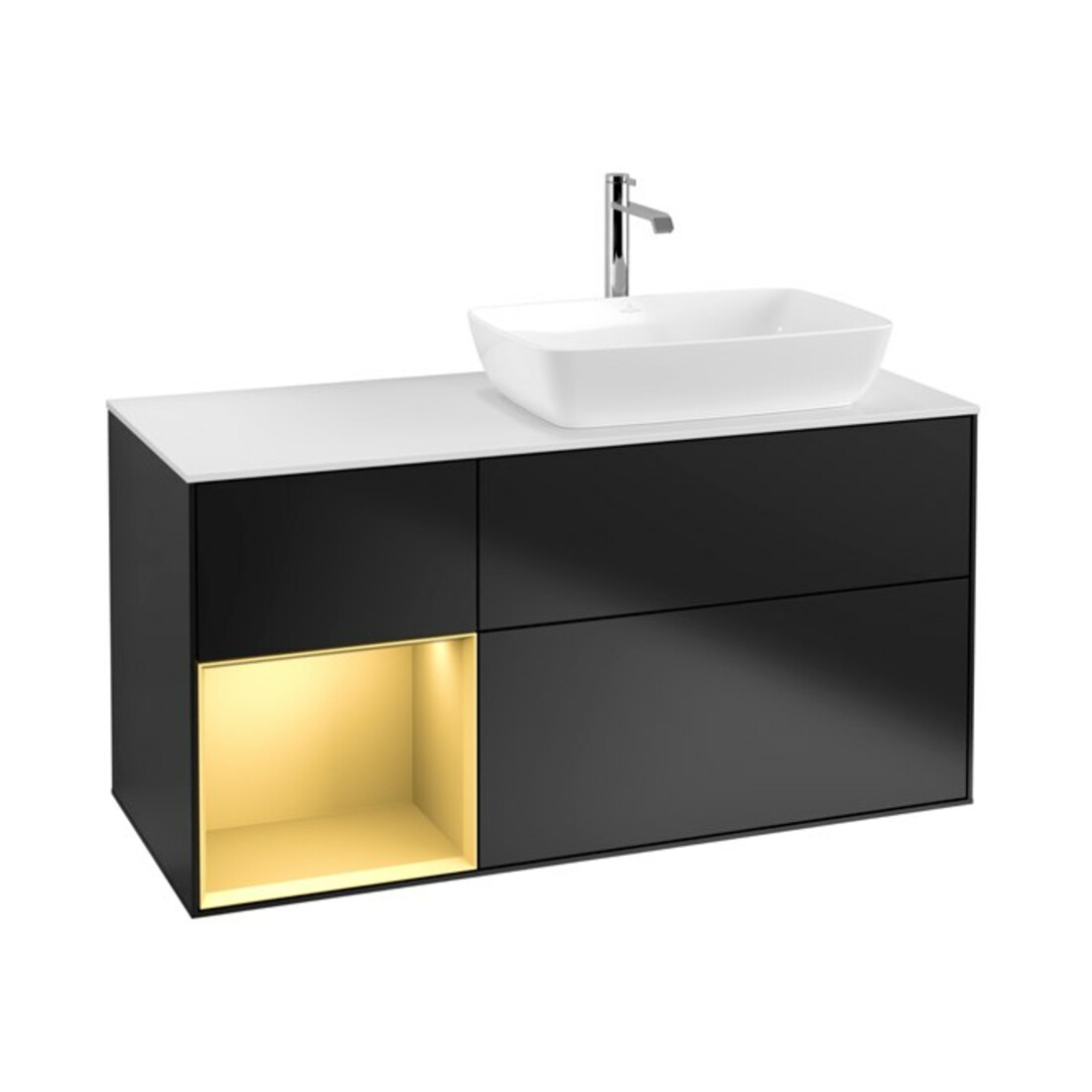 V&B Waschtischunterschrank Finion 120cm, Pl w m, Reg gol m Lac, bla m Lac
