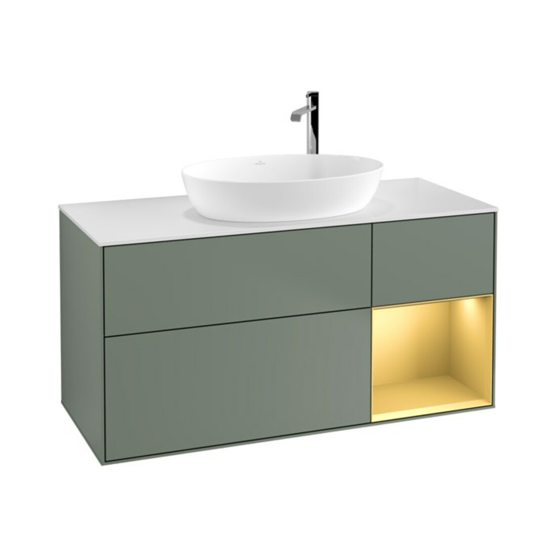 V&B Waschtischunterschrank Finion 120cm, Pl w m, Reg gol m Lac, Oli. m Lac