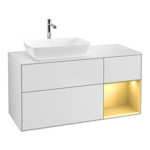 V&B Waschtischunterschrank Finion 120cm, Pl w m, Reg gol m Lac, wh. m Lac