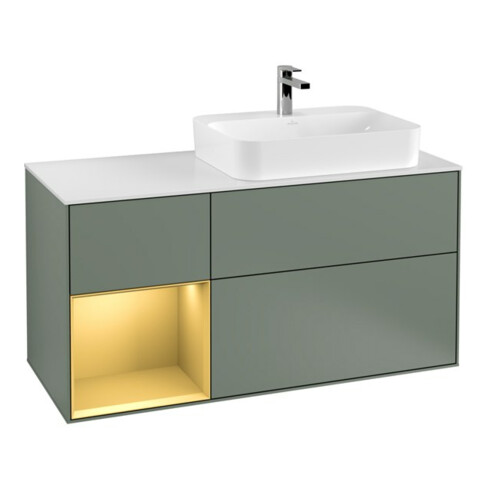 V&B Waschtischunterschrank Finion 120cm, Pl w m, Reg li gol m, Oli. m Lac