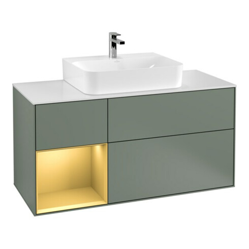 V&B Waschtischunterschrank Finion 120cm, Pl w m, Reg li gol m, Oli. m Lac