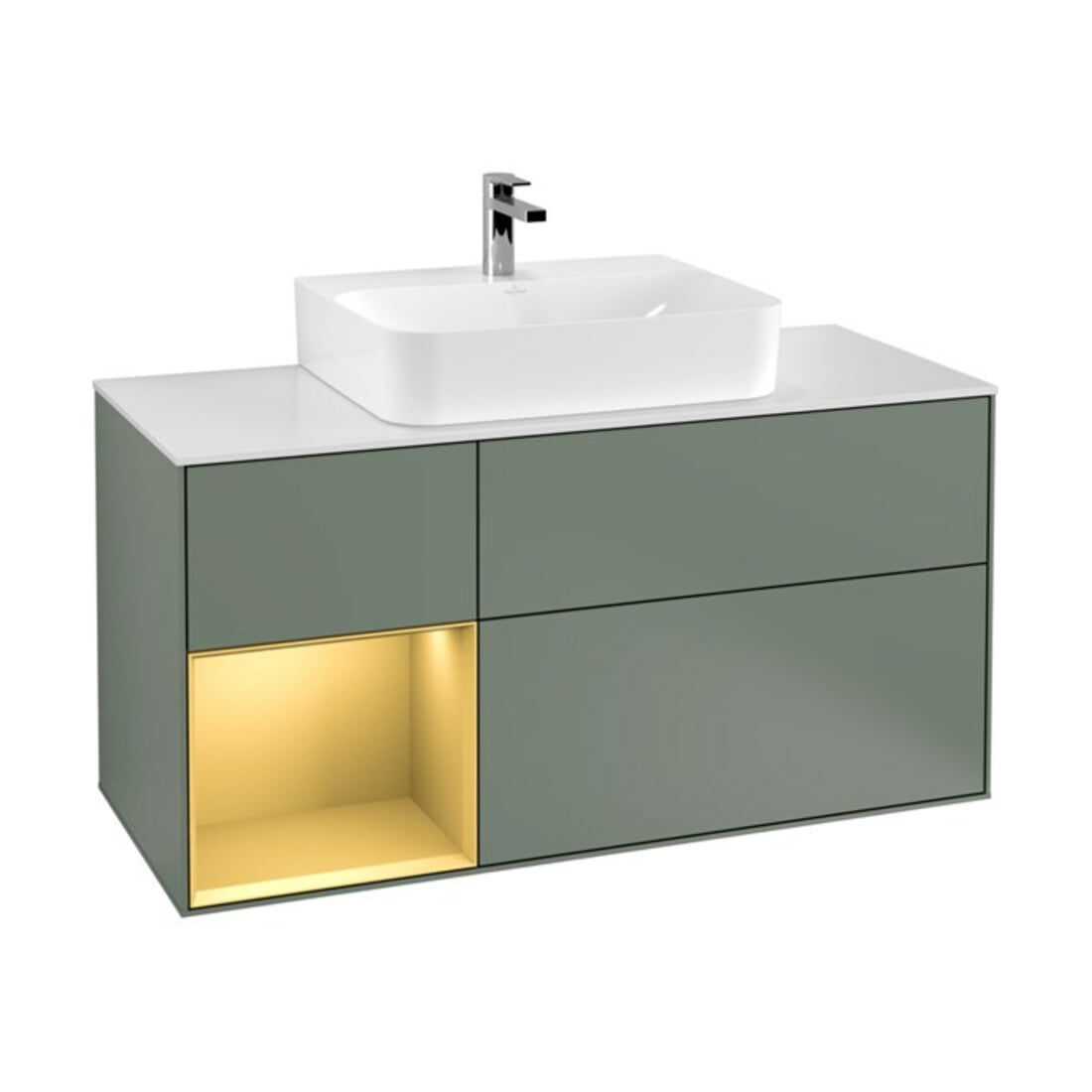 V&B Waschtischunterschrank Finion 120cm, Pl w m, Reg li gol m, Oli. m Lac
