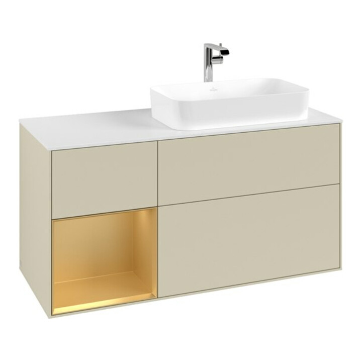 V&B Waschtischunterschrank Finion 120cm, Pl w m, Reg li gol m, si Gr m Lac