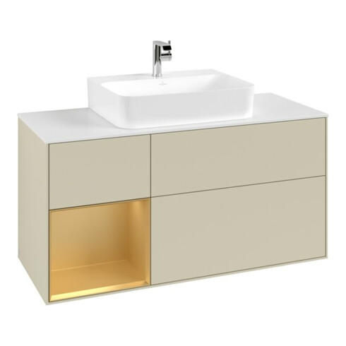 V&B Waschtischunterschrank Finion 120cm, Pl w m, Reg li gol m, si Gr m Lac