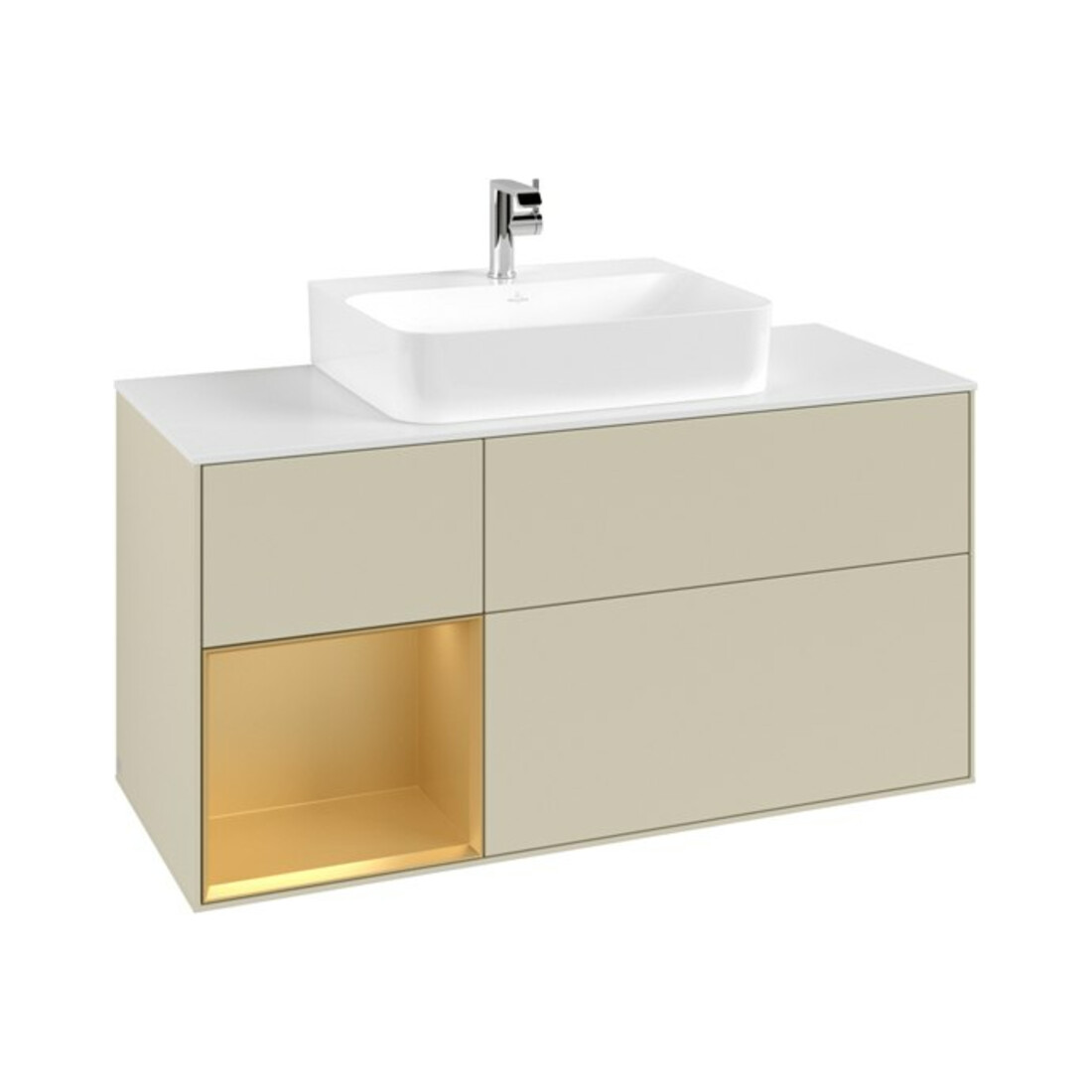 V&B Waschtischunterschrank Finion 120cm, Pl w m, Reg li gol m, si Gr m Lac