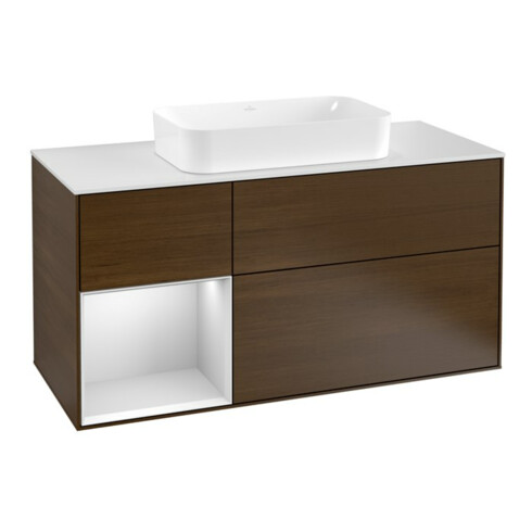 V&B Waschtischunterschrank Finion 120cm, Pl w m, Reg li wh. m Lac, wal ven