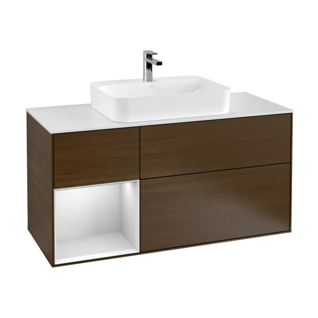 V&B Waschtischunterschrank Finion 120cm, Pl w m, Reg li wh. m Lac, wal ven