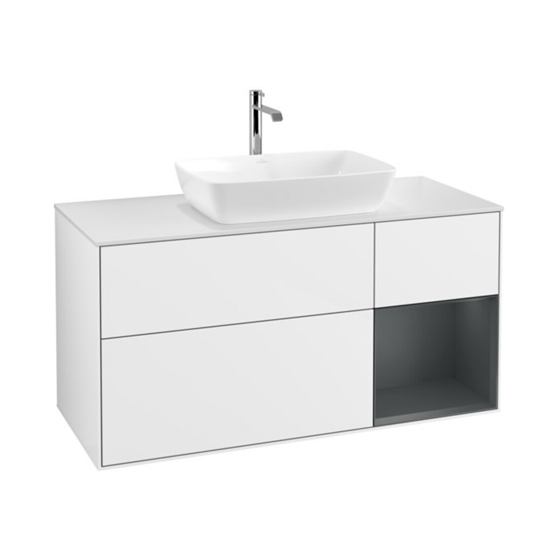 V&B Waschtischunterschrank Finion 120cm, Pl w m, Reg md m Lac, glo wh. Lac