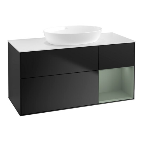 V&B Waschtischunterschrank Finion 120cm, Pl w m, Reg Oli. m Lac, bla m Lac