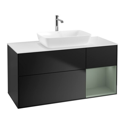 V&B Waschtischunterschrank Finion 120cm, Pl w m, Reg Oli. m Lac, bla m Lac