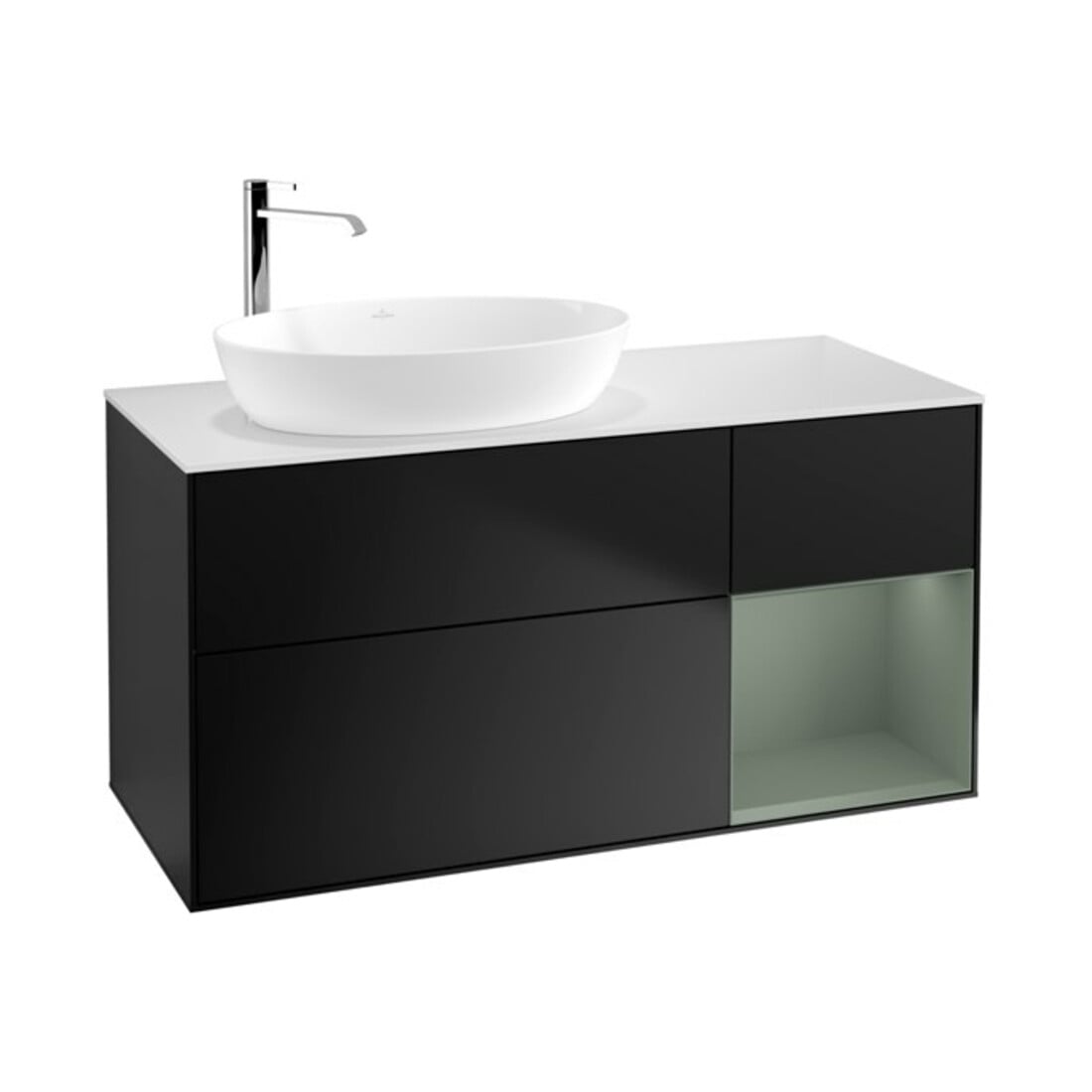 V&B Waschtischunterschrank Finion 120cm, Pl w m, Reg Oli. m Lac, bla m Lac