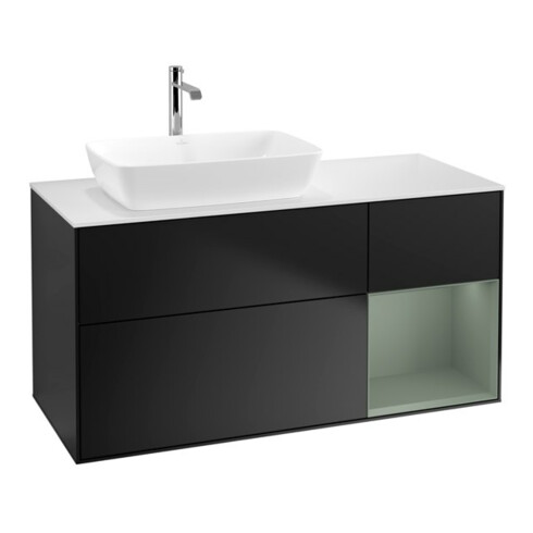 V&B Waschtischunterschrank Finion 120cm, Pl w m, Reg Oli. m Lac, bla m Lac