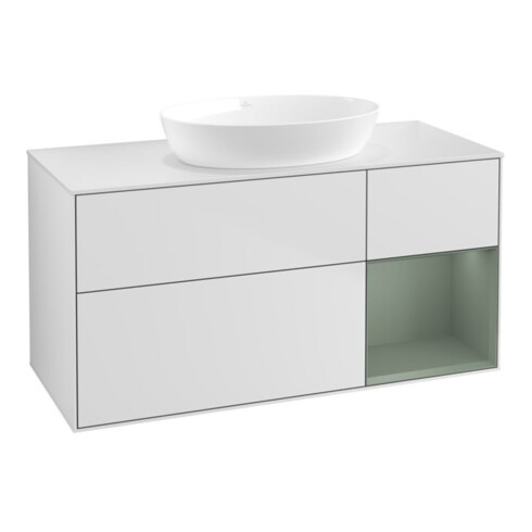V&B Waschtischunterschrank Finion 120cm, Pl w m, Reg Oli. m Lac, wh. m Lac