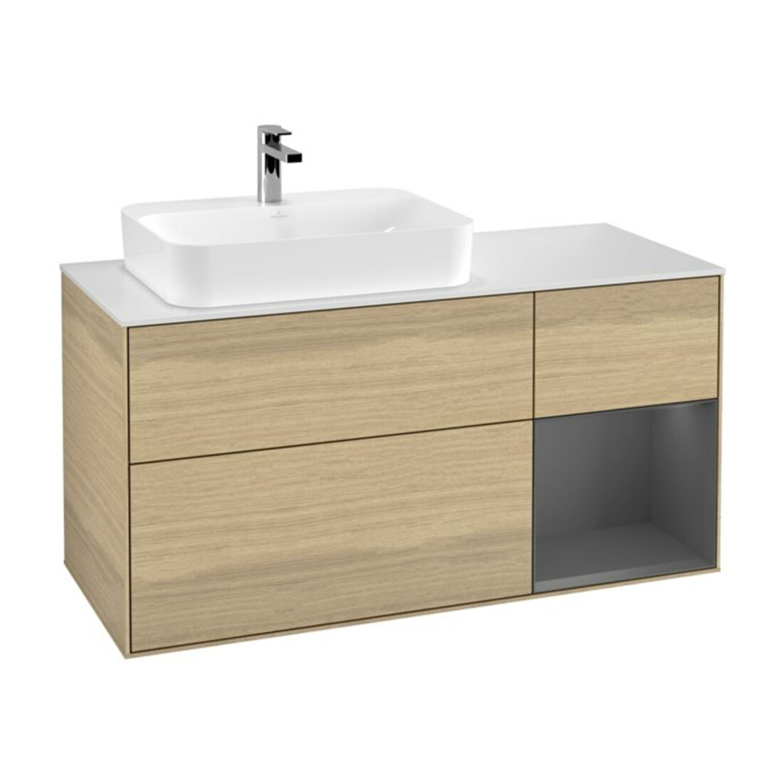 V&B Waschtischunterschrank Finion 120cm, Pl w m, Reg re Anthrac. m, Oa ven