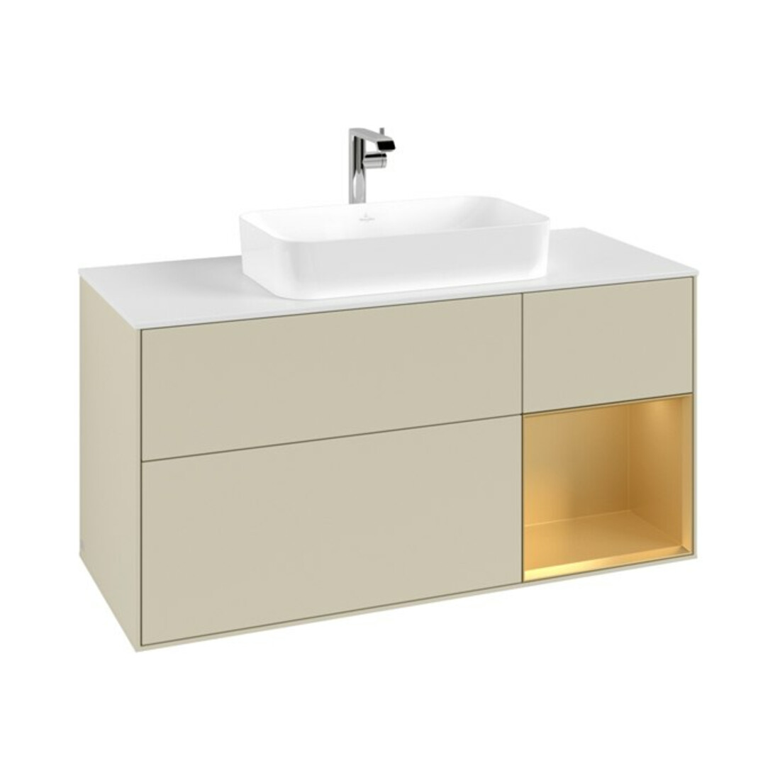 V&B Waschtischunterschrank Finion 120cm, Pl w m, Reg re gol m, si Gr m Lac