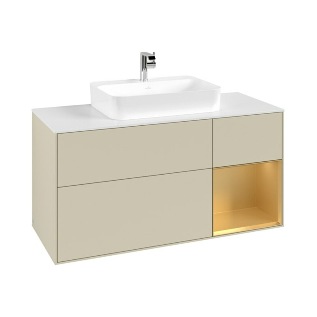 V&B Waschtischunterschrank Finion 120cm, Pl w m, Reg re gol m, si Gr m Lac