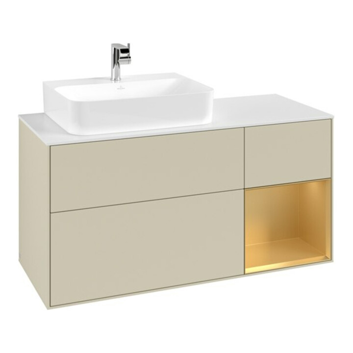 V&B Waschtischunterschrank Finion 120cm, Pl w m, Reg re gol m, si Gr m Lac