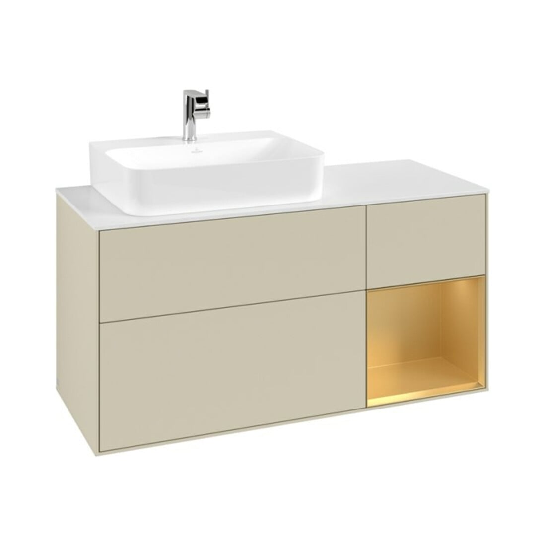 V&B Waschtischunterschrank Finion 120cm, Pl w m, Reg re gol m, si Gr m Lac