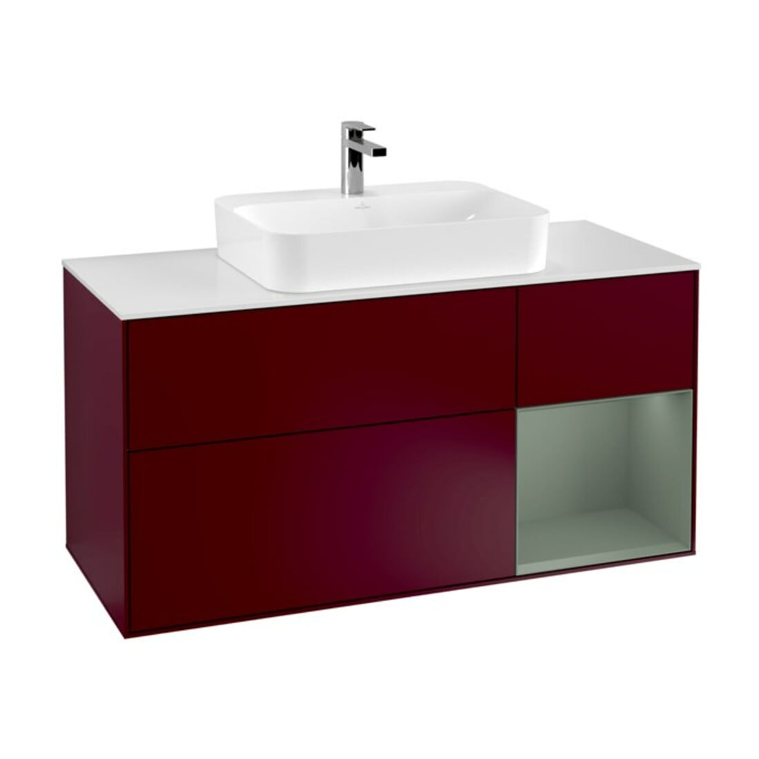 V&B Waschtischunterschrank Finion 120cm, Pl w m, Reg re Oli. m Lac, Peo m