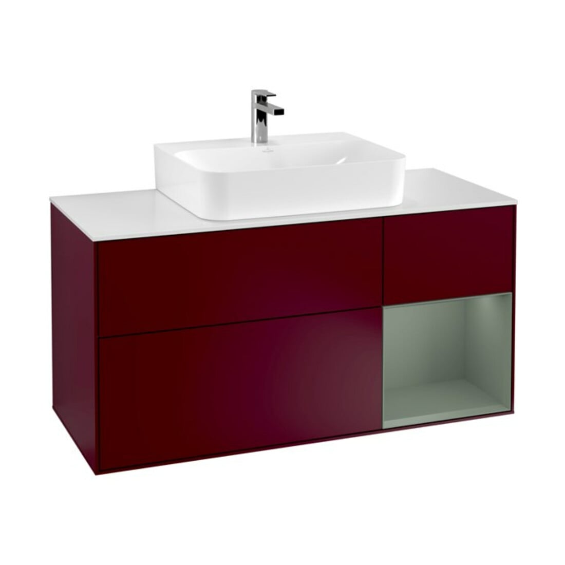 V&B Waschtischunterschrank Finion 120cm, Pl w m, Reg re Oli. m Lac, Peo m