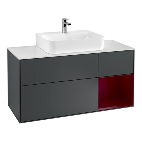 V&B Waschtischunterschrank Finion 120cm, Pl w m, Reg re Peo, md bl. m Lac