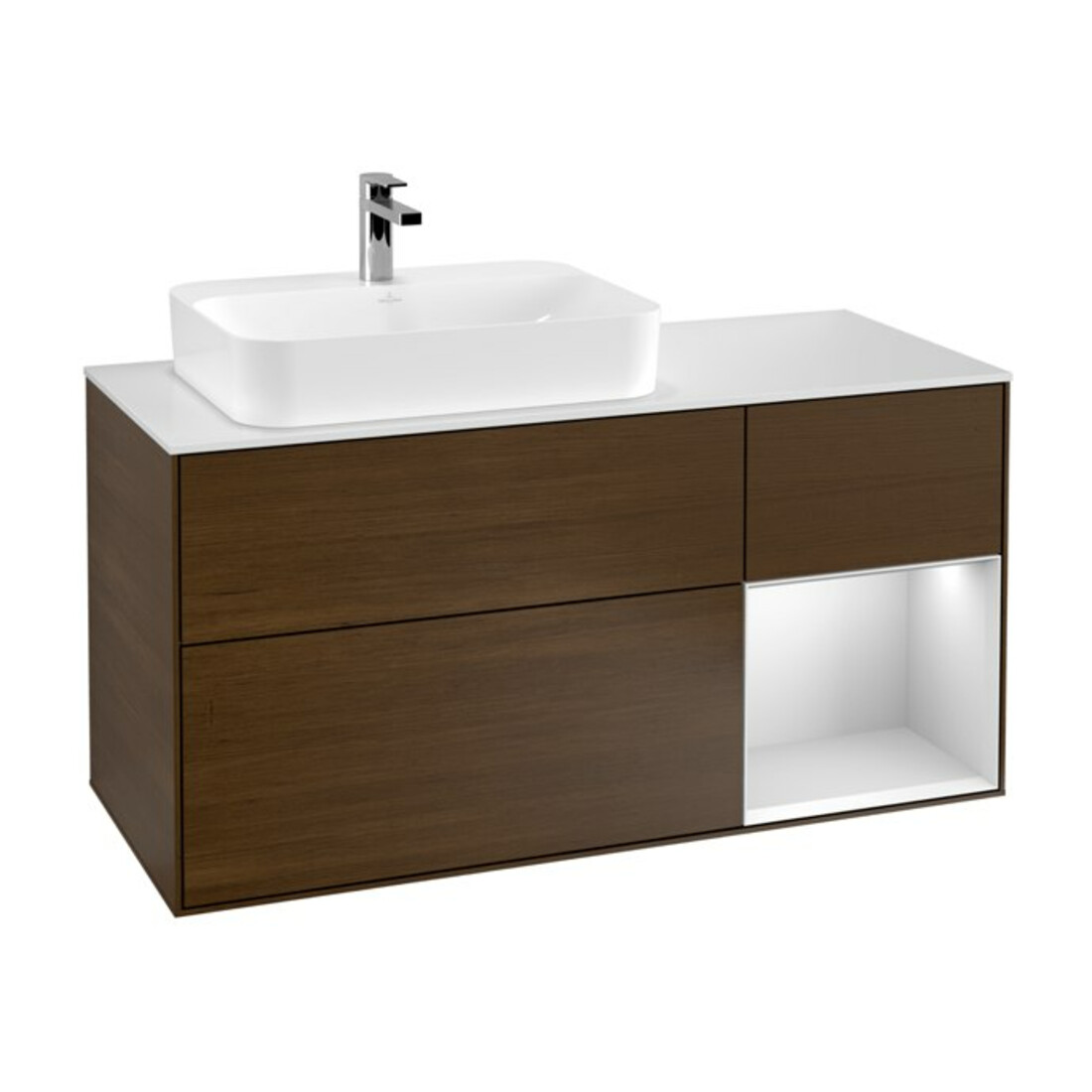 V&B Waschtischunterschrank Finion 120cm, Pl w m, Reg re wh. m Lac, wal ven