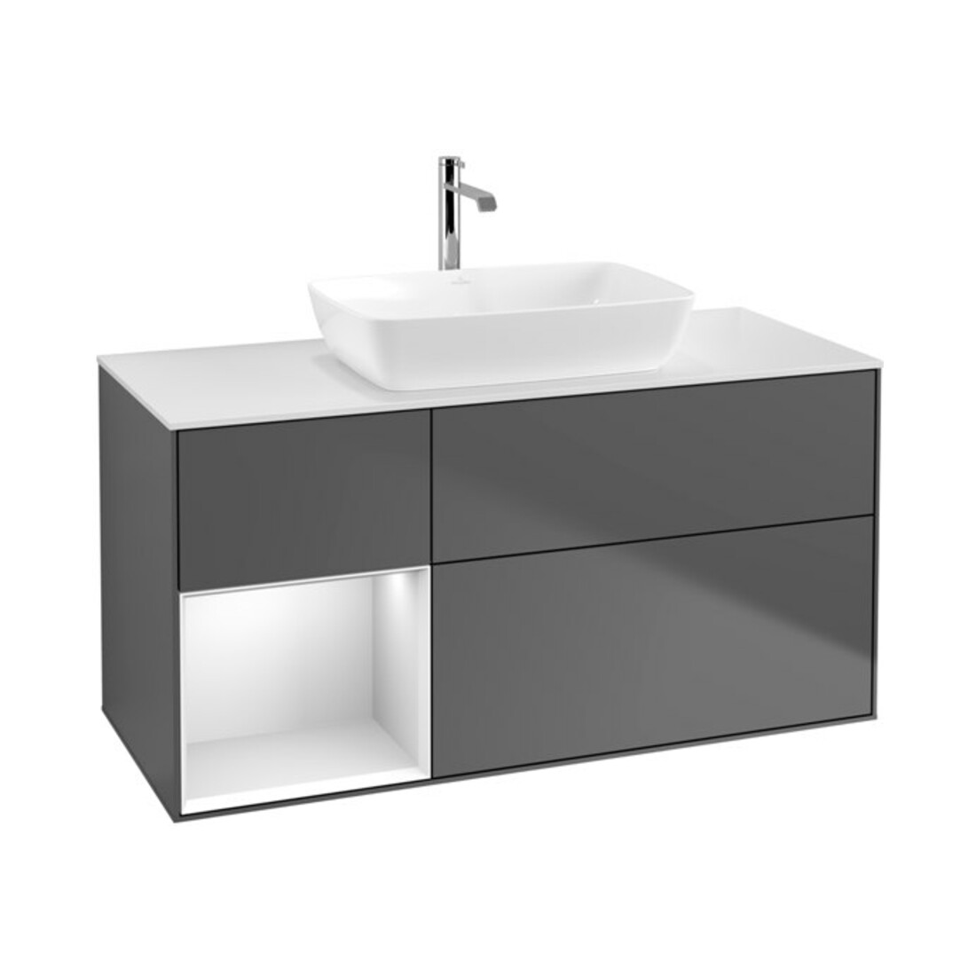 V&B Waschtischunterschrank Finion 120cm, Pl w m, Reg wh. m Lac, Anthrac. m