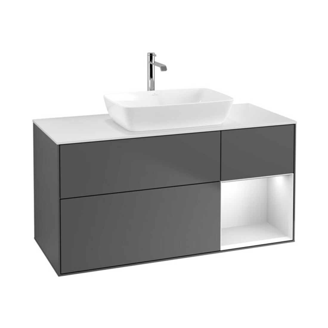 V&B Waschtischunterschrank Finion 120cm, Pl w m, Reg wh. m Lac, Anthrac. m