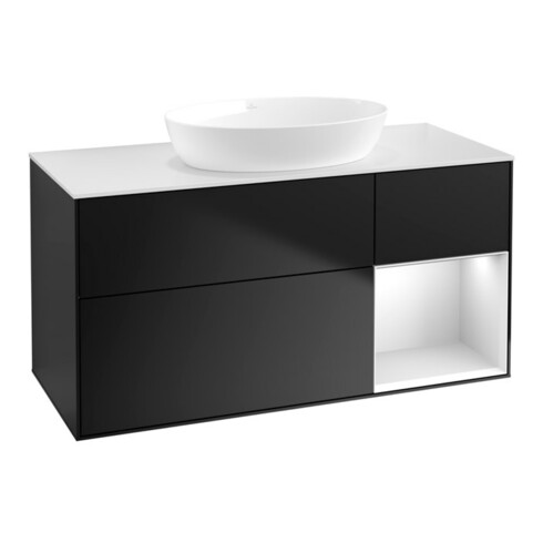 V&B Waschtischunterschrank Finion 120cm, Pl w m, Reg wh. m Lac, bla m Lac
