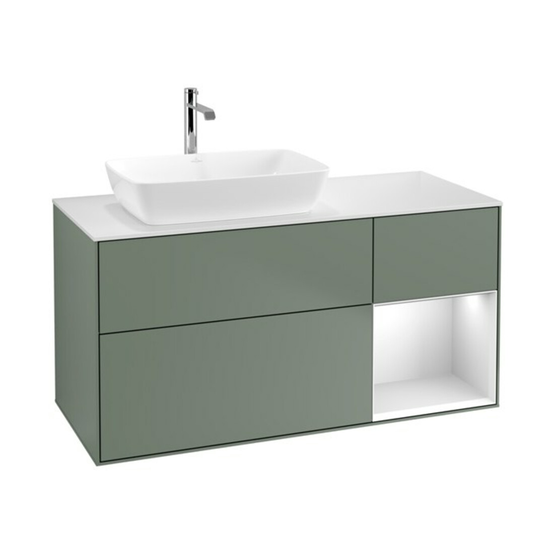 V&B Waschtischunterschrank Finion 120cm, Pl w m, Reg wh. m Lac, Oli. m Lac
