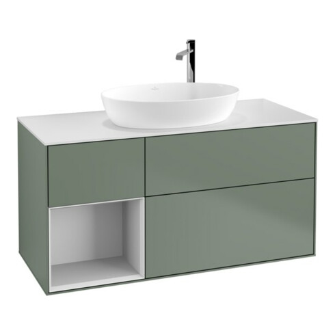 V&B Waschtischunterschrank Finion 120cm, Pl w m, Reg wh. m Lac, Oli. m Lac