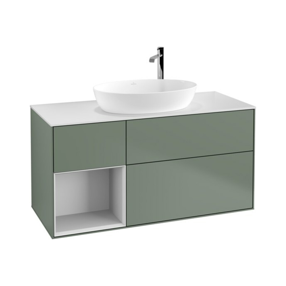 V&B Waschtischunterschrank Finion 120cm, Pl w m, Reg wh. m Lac, Oli. m Lac