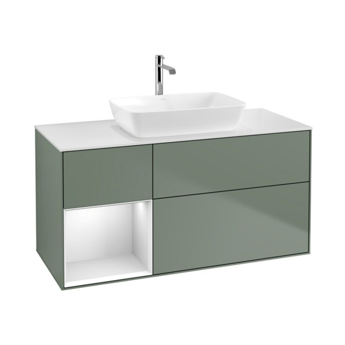 V&B Waschtischunterschrank Finion 120cm, Pl w m, Reg wh. m Lac, Oli. m Lac