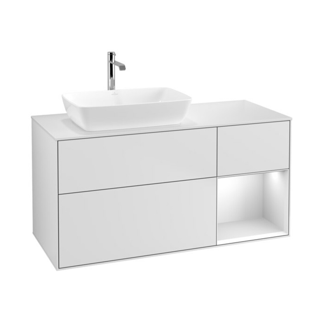 V&B Waschtischunterschrank Finion 120cm, Pl w m, Reg wh. m Lac, wh. m Lac