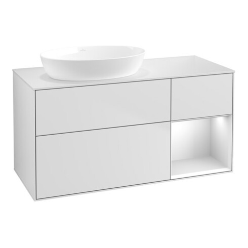 V&B Waschtischunterschrank Finion 120cm, Pl w m, Reg wh. m Lac, wh. m Lac