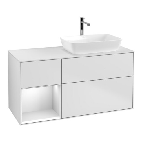 V&B Waschtischunterschrank Finion 120cm, Pl w m, Reg wh. m Lac, wh. m Lac