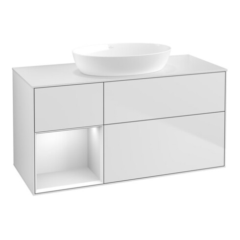 V&B Waschtischunterschrank Finion 120cm, Pl w m, Reg wh. m Lac, wh. m Lac