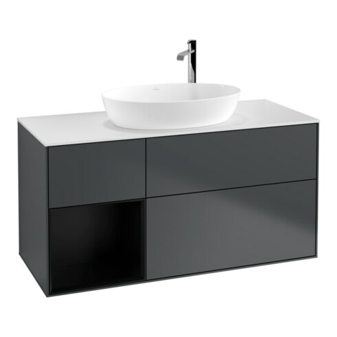 V&B Waschtischunterschrank Finion 120cm, Pl w m, Rg b m Lac, md bl. m Lac